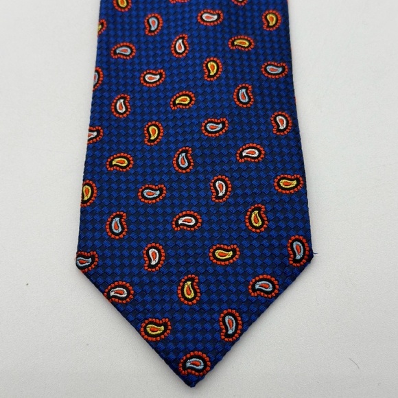 Etro Silk Neck Tie In Navy Blue With Red Yellow White & Blue Paisley - Picture 1 of 7